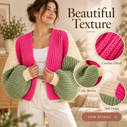 Crochet Balloon Sleeve Cardigan Pattern PDF | Oversized Women’s Cardigan | Cozy Statement Sleeve Sweater | 3 Colorways Digital Download