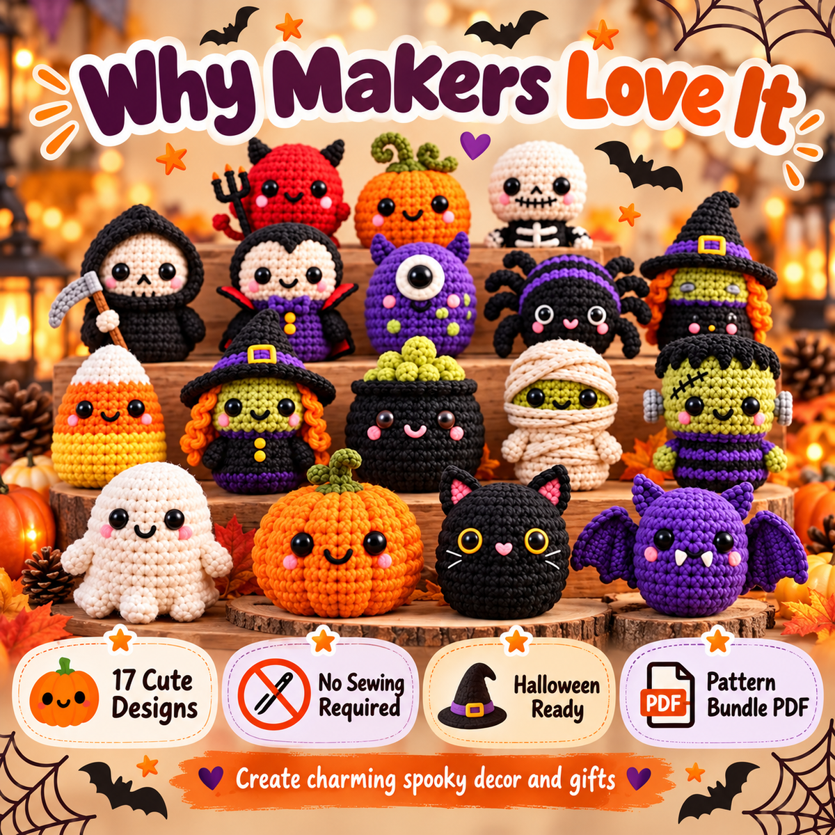 17-in-1 No-Sew Halloween Crochet Pattern Bundle PDF | Ghost, Pumpkin, Witch, Bat & Spooky Amigurumi | Beginner Friendly