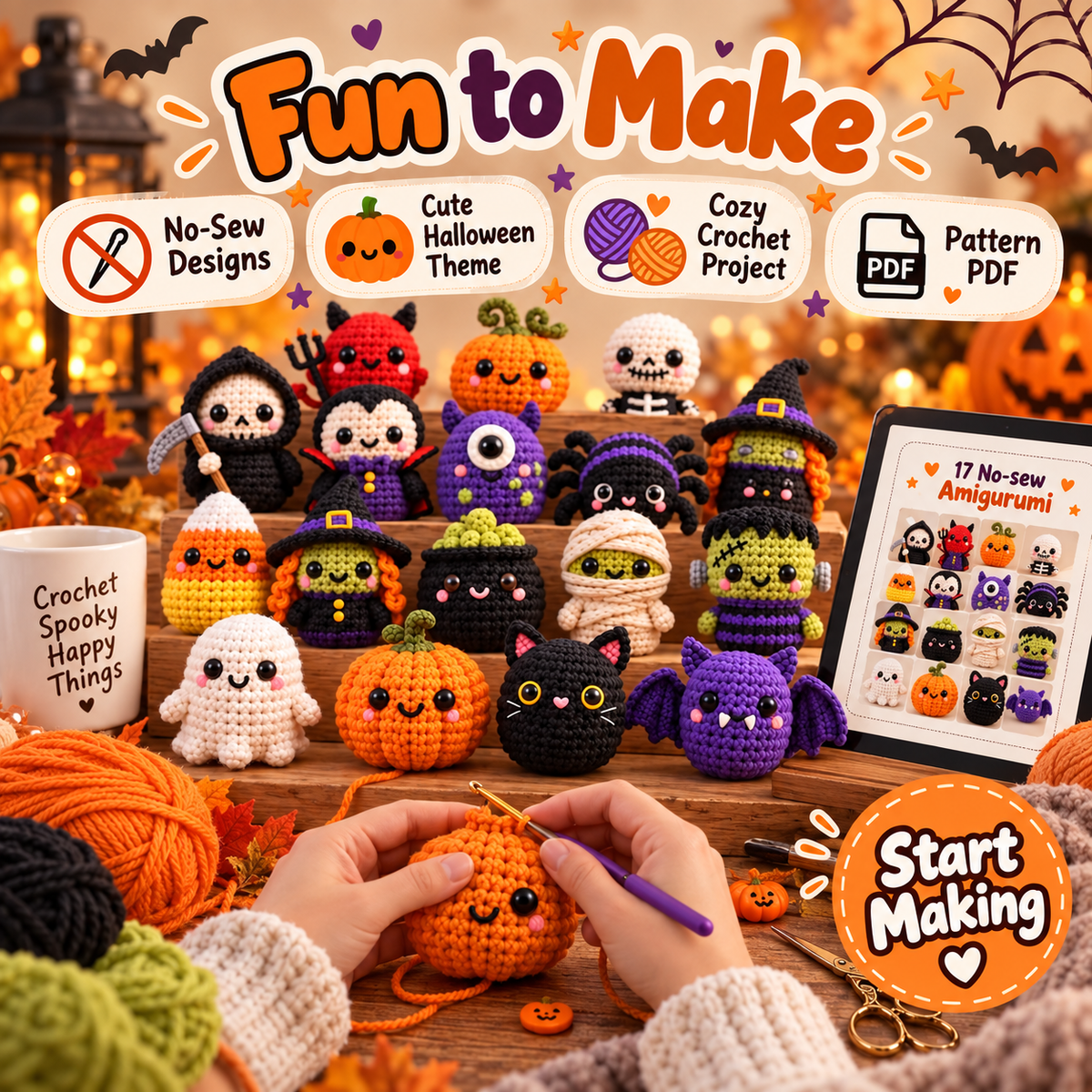 17-in-1 No-Sew Halloween Crochet Pattern Bundle PDF | Ghost, Pumpkin, Witch, Bat & Spooky Amigurumi | Beginner Friendly