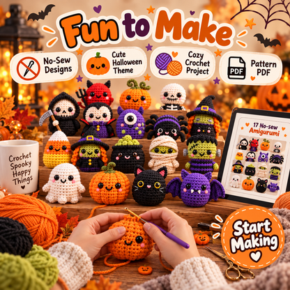 17-in-1 No-Sew Halloween Crochet Pattern Bundle PDF | Ghost, Pumpkin, Witch, Bat & Spooky Amigurumi | Beginner Friendly