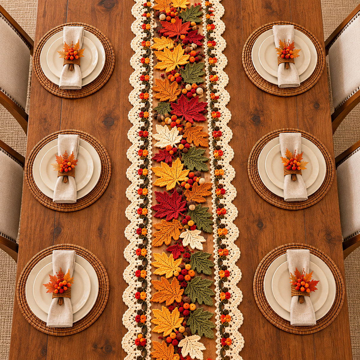 Autumn Maple Leaf Table Runner Crochet Pattern PDF | Fall & Thanksgiving Table Decor | 3D Leaf Motif Centerpiece | Digital Download