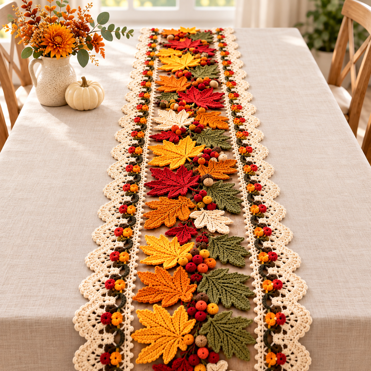 Autumn Maple Leaf Table Runner Crochet Pattern PDF | Fall & Thanksgiving Table Decor | 3D Leaf Motif Centerpiece | Digital Download