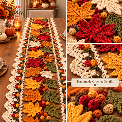 Autumn Maple Leaf Table Runner Crochet Pattern PDF | Fall & Thanksgiving Table Decor | 3D Leaf Motif Centerpiece | Digital Download