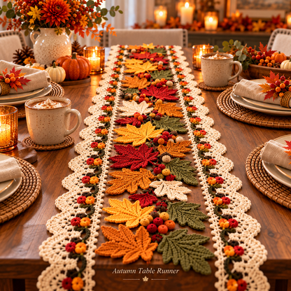 Autumn Maple Leaf Table Runner Crochet Pattern PDF | Fall & Thanksgiving Table Decor | 3D Leaf Motif Centerpiece | Digital Download
