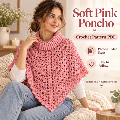 Crochet Poncho Pattern PDF | Women’s Turtleneck Lace Poncho | Beginner Friendly Capelet | 2 Color Options | Digital Download