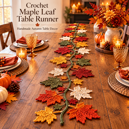 Autumn Maple Leaf Table Runner Crochet Pattern PDF | Fall Thanksgiving Table Decor | Crochet Leaf Garland | Digital Download