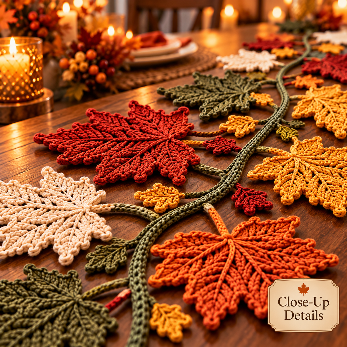 Autumn Maple Leaf Table Runner Crochet Pattern PDF | Fall Thanksgiving Table Decor | Crochet Leaf Garland | Digital Download