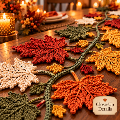 Autumn Maple Leaf Table Runner Crochet Pattern PDF | Fall Thanksgiving Table Decor | Crochet Leaf Garland | Digital Download