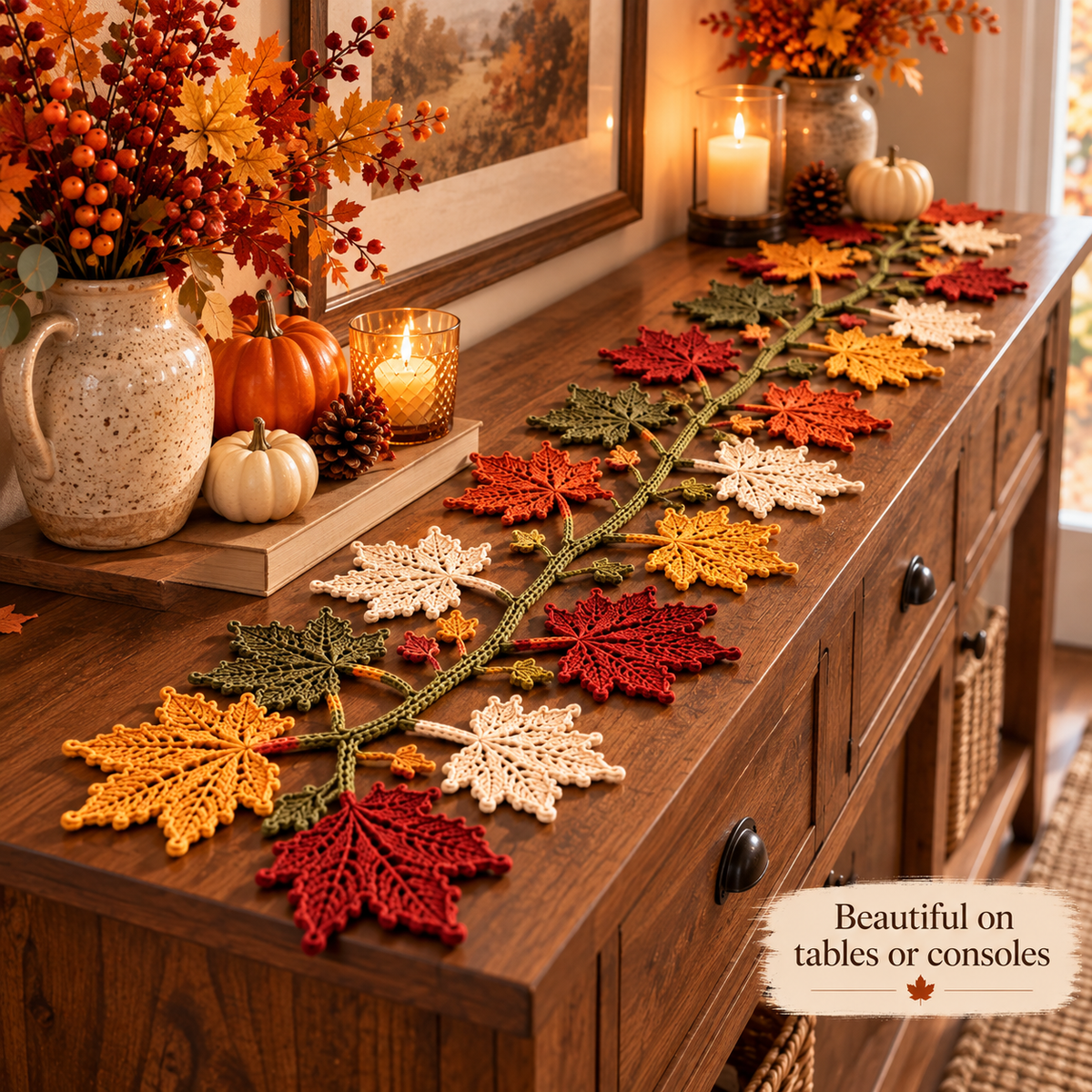 Autumn Maple Leaf Table Runner Crochet Pattern PDF | Fall Thanksgiving Table Decor | Crochet Leaf Garland | Digital Download