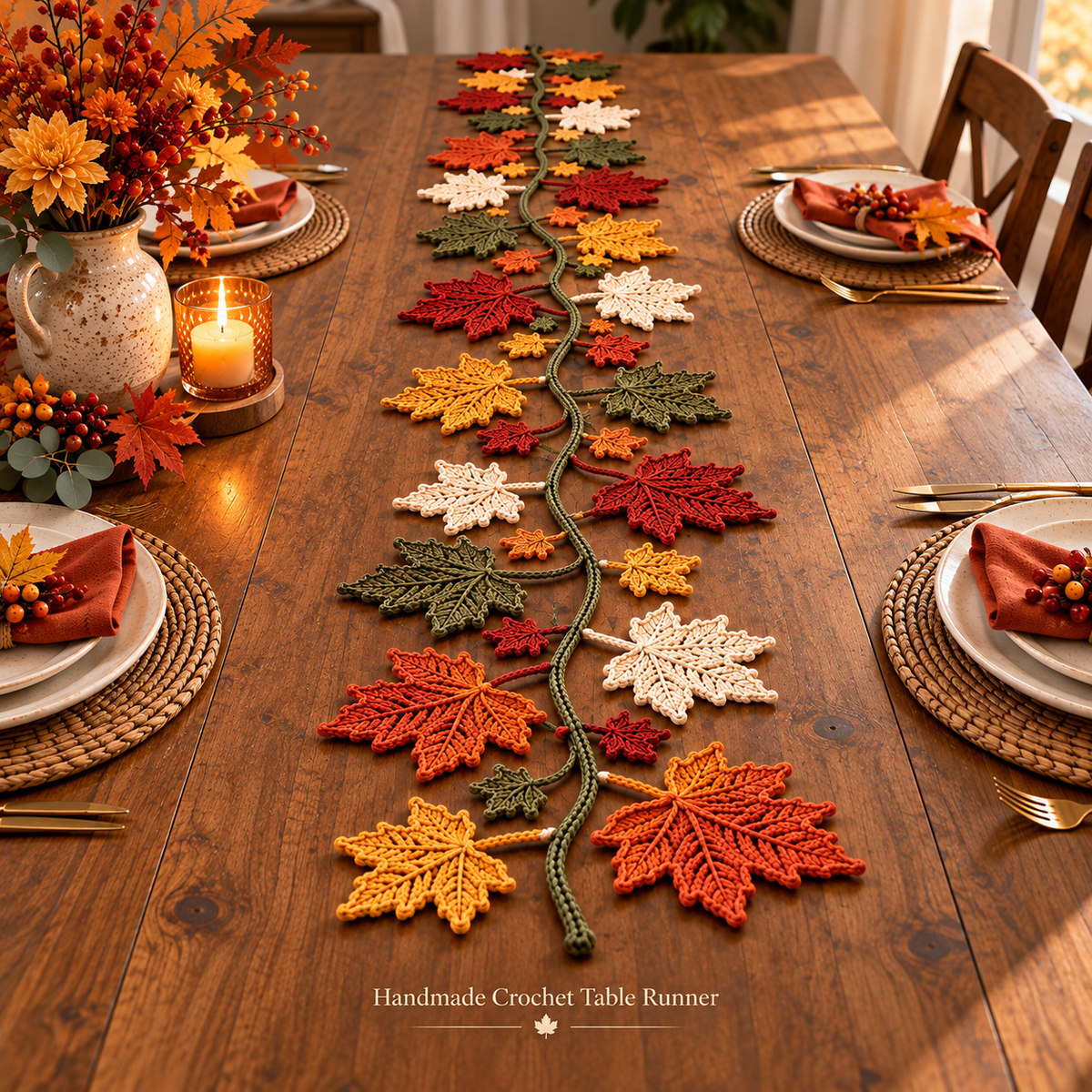 Autumn Maple Leaf Table Runner Crochet Pattern PDF | Fall Thanksgiving Table Decor | Crochet Leaf Garland | Digital Download