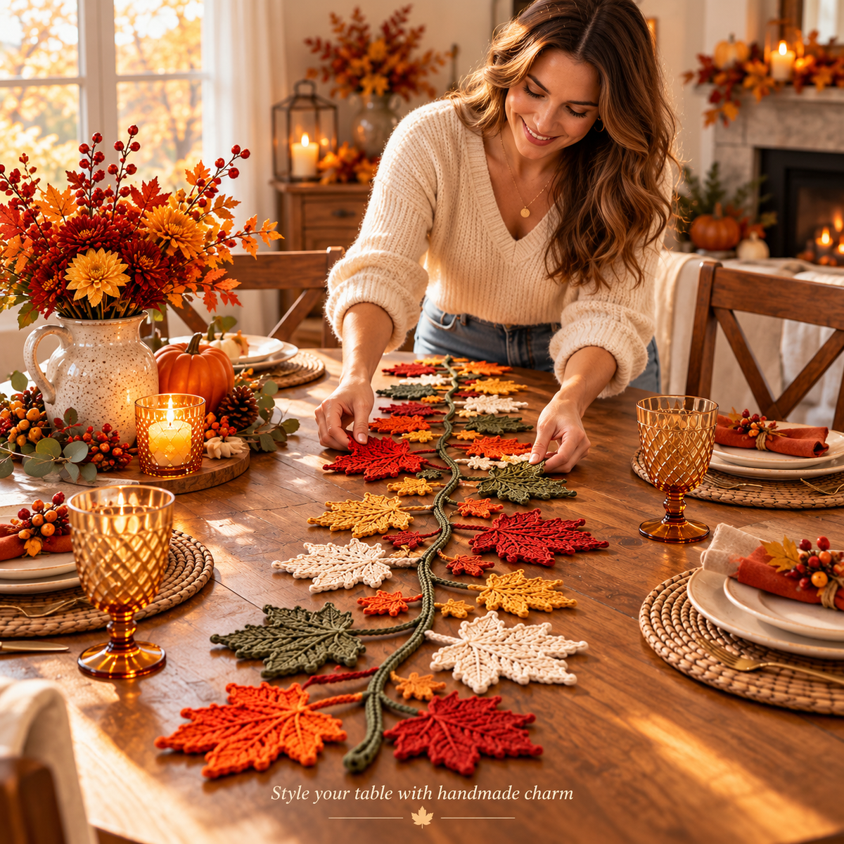 Autumn Maple Leaf Table Runner Crochet Pattern PDF | Fall Thanksgiving Table Decor | Crochet Leaf Garland | Digital Download