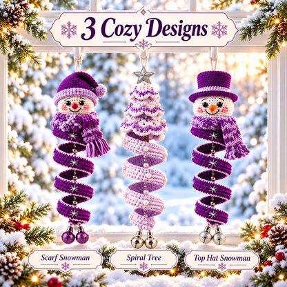 3-in-1 Winter Spiral Ornament Crochet Pattern PDF | Snowman & Christmas Tree Hanging Decor | Holiday Window Ornament Digital Download