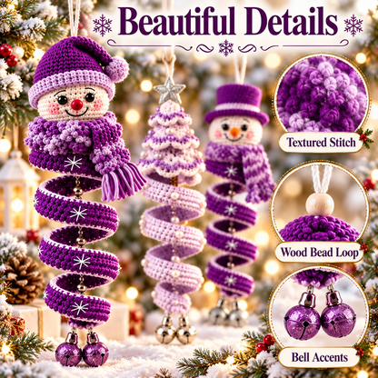 3-in-1 Winter Spiral Ornament Crochet Pattern PDF | Snowman & Christmas Tree Hanging Decor | Holiday Window Ornament Digital Download