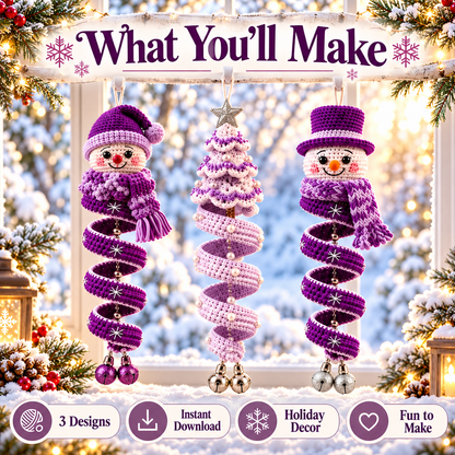 3-in-1 Winter Spiral Ornament Crochet Pattern PDF | Snowman & Christmas Tree Hanging Decor | Holiday Window Ornament Digital Download