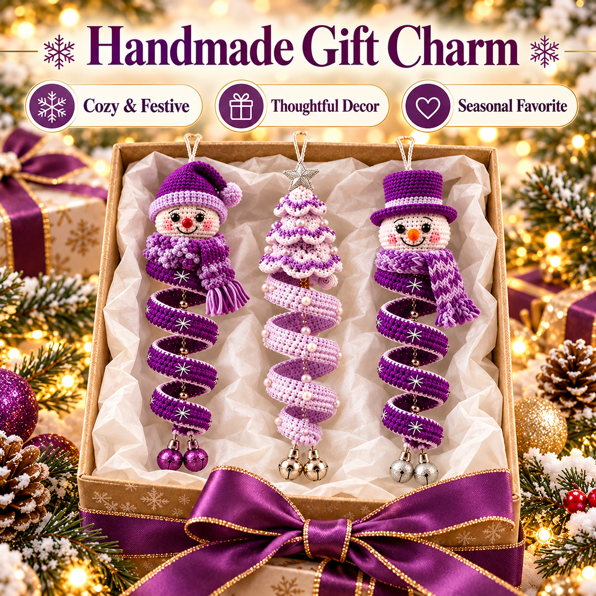 3-in-1 Winter Spiral Ornament Crochet Pattern PDF | Snowman & Christmas Tree Hanging Decor | Holiday Window Ornament Digital Download