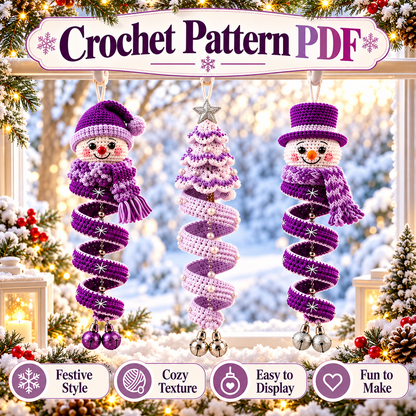 3-in-1 Winter Spiral Ornament Crochet Pattern PDF | Snowman & Christmas Tree Hanging Decor | Holiday Window Ornament Digital Download