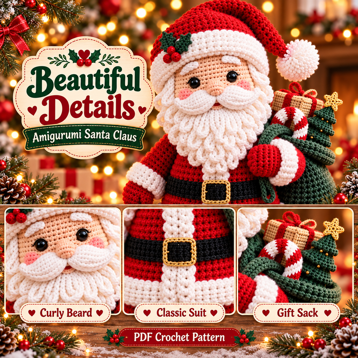 Santa Claus Crochet Pattern PDF | Christmas Amigurumi Doll with Gift Sack | Holiday Decor & Handmade Gift | Digital Download