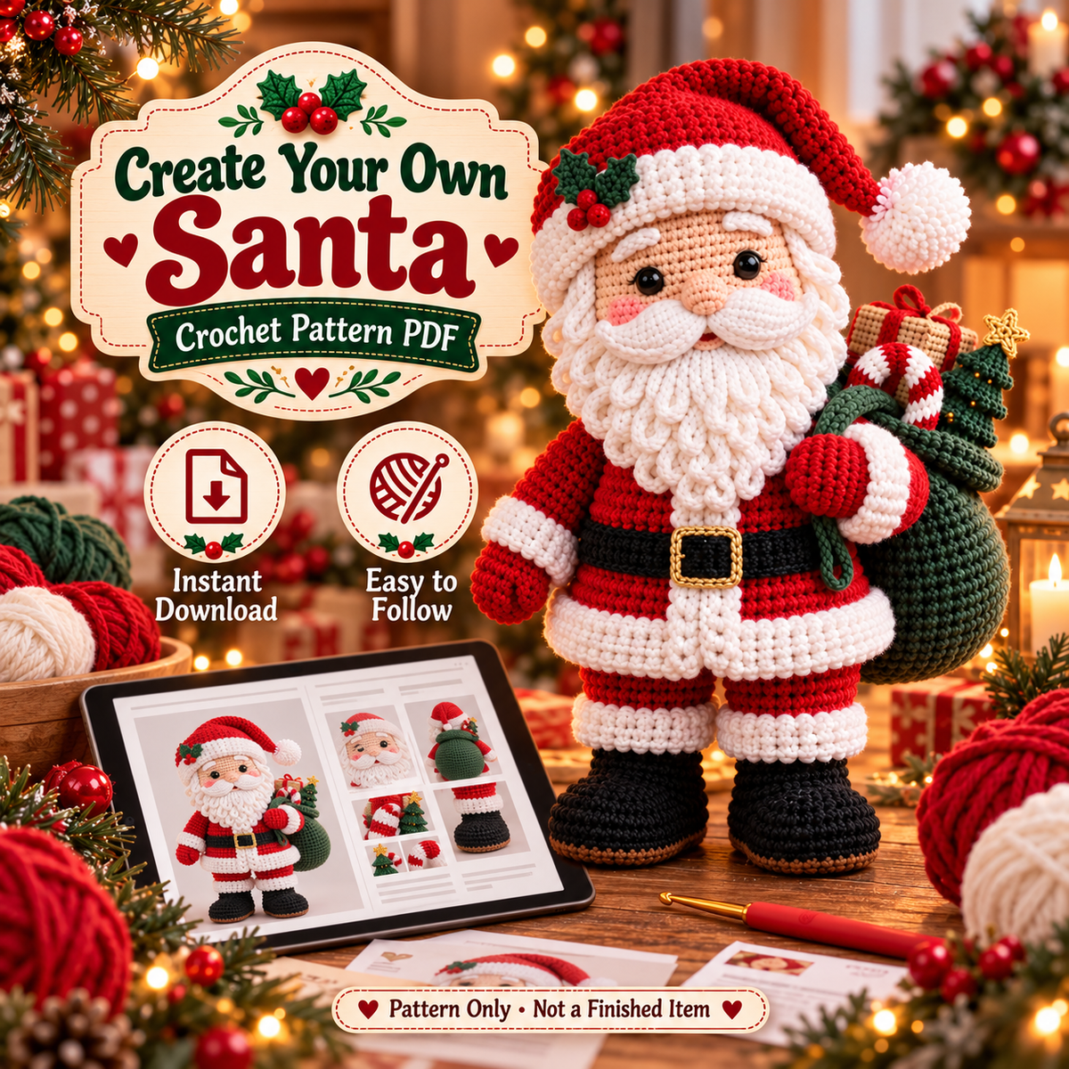 Santa Claus Crochet Pattern PDF | Christmas Amigurumi Doll with Gift Sack | Holiday Decor & Handmade Gift | Digital Download