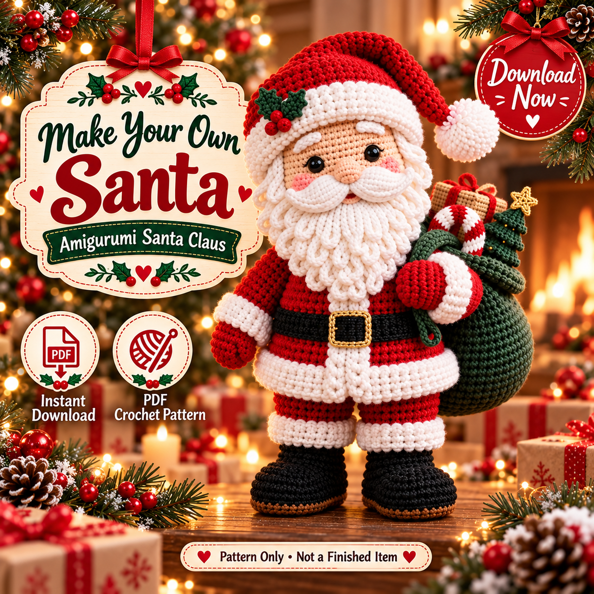 Santa Claus Crochet Pattern PDF | Christmas Amigurumi Doll with Gift Sack | Holiday Decor & Handmade Gift | Digital Download