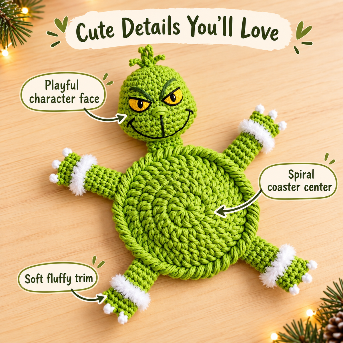 Holiday Monster Coaster Crochet Pattern PDF | Green Christmas Character Mug Rug | Whimsical Winter Decor | Instant Digital Download