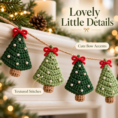 Christmas Tree Garland Crochet Pattern PDF | Mini Crochet Trees | Holiday Mantel Decor | Xmas Ornament Garland Digital Download