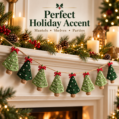 Christmas Tree Garland Crochet Pattern PDF | Mini Crochet Trees | Holiday Mantel Decor | Xmas Ornament Garland Digital Download