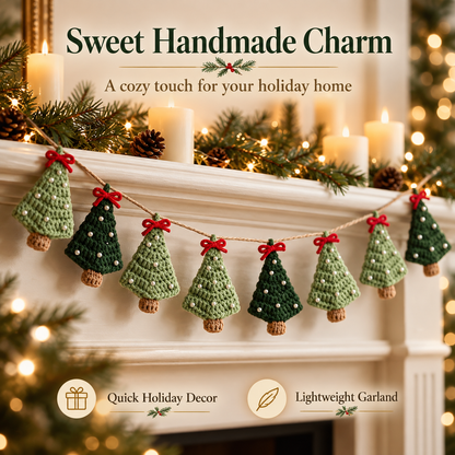 Christmas Tree Garland Crochet Pattern PDF | Mini Crochet Trees | Holiday Mantel Decor | Xmas Ornament Garland Digital Download