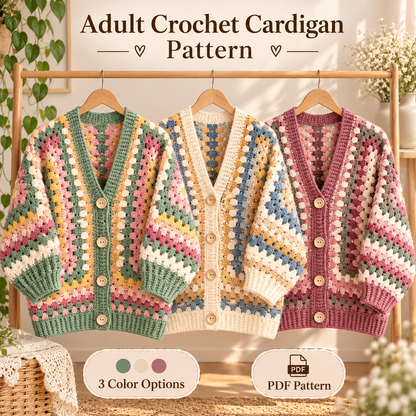 Granny Hexagon Cardigan Crochet Pattern PDF | Women’s Granny Square Cardigan | 3 Colorways Digital Download