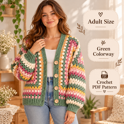 Granny Hexagon Cardigan Crochet Pattern PDF | Women’s Granny Square Cardigan | 3 Colorways Digital Download