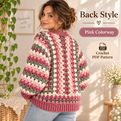 Granny Hexagon Cardigan Crochet Pattern PDF | Women’s Granny Square Cardigan | 3 Colorways Digital Download